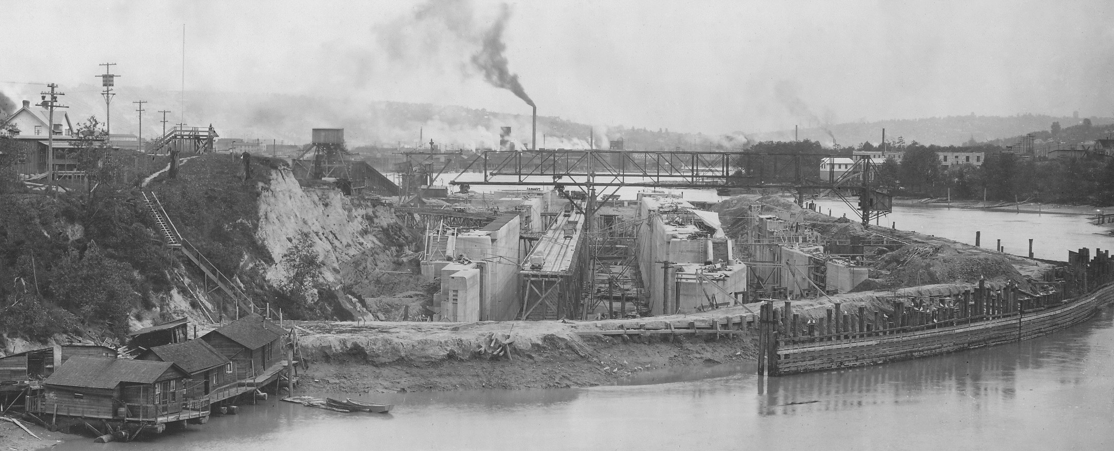 Ballard Locks construction site, 1914